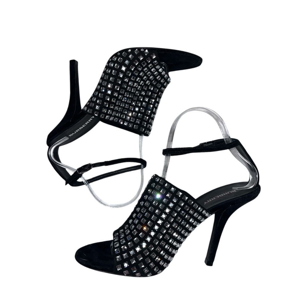 BURBERRY Ivy Velvet Rhinestone Sandals Black Ankle Strap Heels EU39/39.5 US9 ⚪️ - Picture 11 of 16